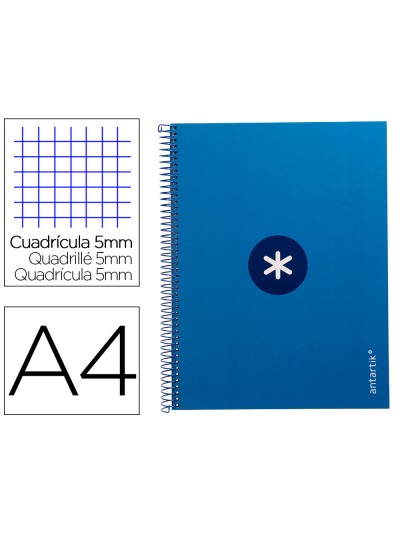 Cuaderno espiral a4 micro antartik tapa forrada 80h 90 gr cuadro 5mm 1 banda 4 taladros azul oscuro