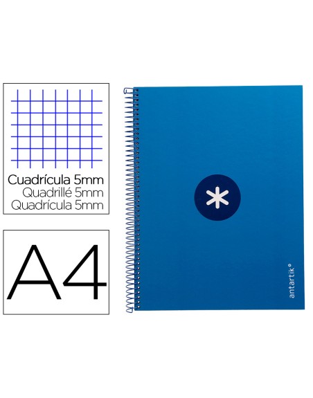 Cuaderno espiral a4 micro antartik tapa forrada 80h 90 gr cuadro 5mm 1 banda 4 taladros azul oscuro