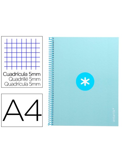 Cuaderno espiral a4 micro antartik tapa forrada 80h 90 gr cuadro 5mm 1 banda 4 taladros celeste