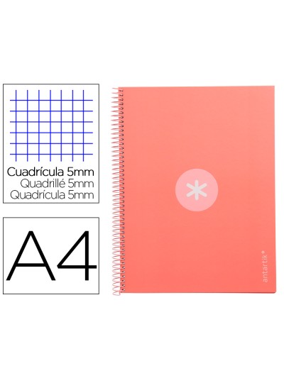 Cuaderno espiral a4 micro antartik tapa forrada 80h 90 gr cuadro 5mm 1 banda 4 taladros rosa claro