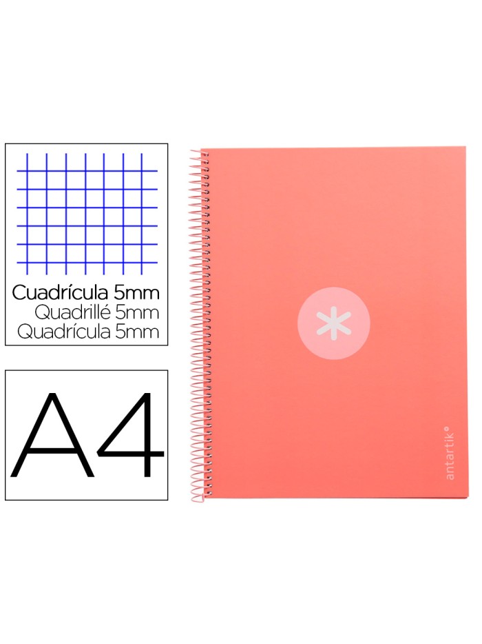 Cuaderno espiral a4 micro antartik tapa forrada 80h 90 gr cuadro 5mm 1 banda 4 taladros rosa claro Cuaderno espiral a4 micro antartik tapa forrada 80h 90 gr cuadro 5mm 1 banda 4 taladros rosa claro