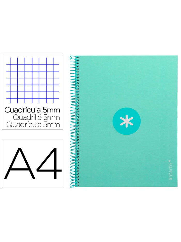 Cuaderno espiral a4 micro antartik tapa forrada 80h 90 gr cuadro 5mm 1 banda 4 taladros menta Cuaderno espiral a4 micro antartik tapa forrada 80h 90 gr cuadro 5mm 1 banda 4 taladros menta