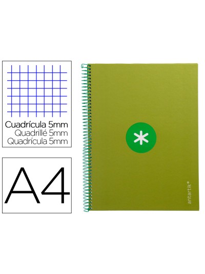 Cuaderno espiral a4 micro antartik tapa forrada 80h 90 gr cuadro 5mm 1 banda 4 taladros verde