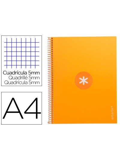 Cuaderno espiral a4 micro antartik tapa forrada 80h 90 gr cuadro 5mm 1 banda 4 taladros mostaza