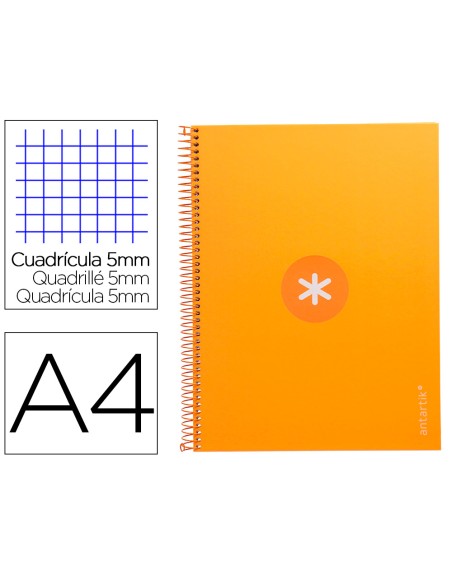 Cuaderno espiral a4 micro antartik tapa forrada 80h 90 gr cuadro 5mm 1 banda 4 taladros mostaza