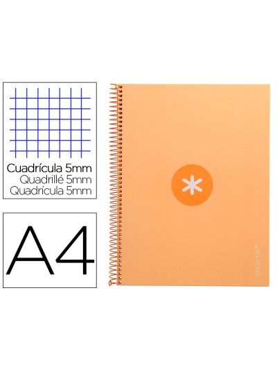 Cuaderno espiral a4 micro antartik tapa forrada 80h 90 gr cuadro 5mm 1 banda 4 taladros color peach
