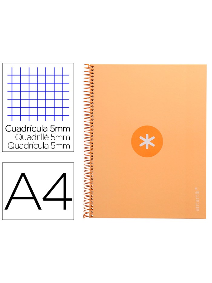 Cuaderno espiral a4 micro antartik tapa forrada 80h 90 gr cuadro 5mm 1 banda 4 taladros color peach Cuaderno espiral a4 micro antartik tapa forrada 80h 90 gr cuadro 5mm 1 banda 4 taladros color peach
