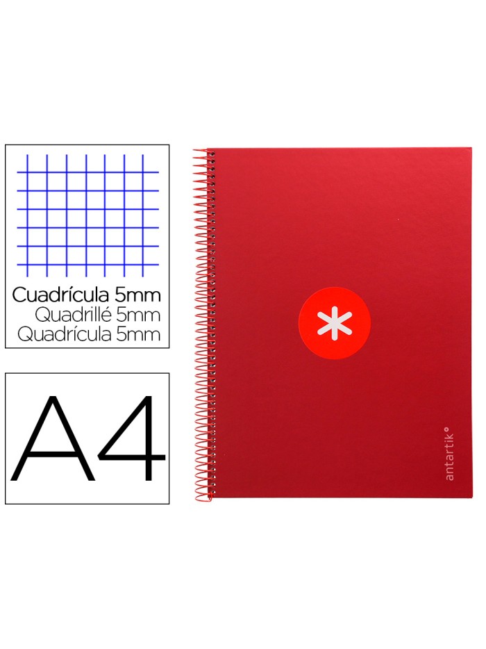 Cuaderno espiral a4 micro antartik tapa forrada 80h 90 gr cuadro 5mm 1 banda 4 taladros frambuesa