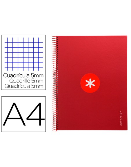 Cuaderno espiral a4 micro antartik tapa forrada 80h 90 gr cuadro 5mm 1 banda 4 taladros frambuesa