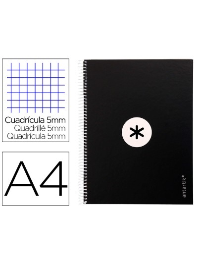 Cuaderno espiral a4 micro antartik tapa forrada 80h 90 gr cuadro 5mm 1 banda 4 taladros negro