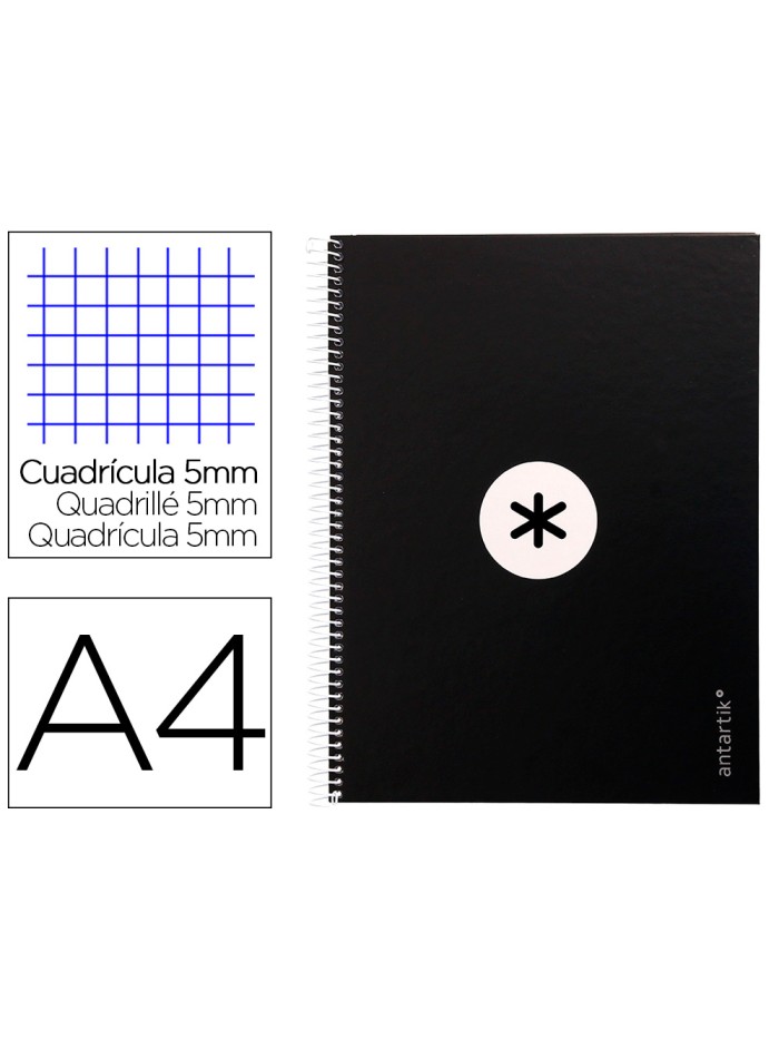 Cuaderno espiral a4 micro antartik tapa forrada 80h 90 gr cuadro 5mm 1 banda 4 taladros negro Cuaderno espiral a4 micro antartik tapa forrada 80h 90 gr cuadro 5mm 1 banda 4 taladros negro