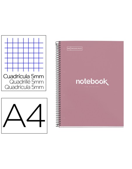 Cuaderno espiral miquelrius notebook emotions rose dust tapa forrada din a4 microperforado 80 hojas 90
