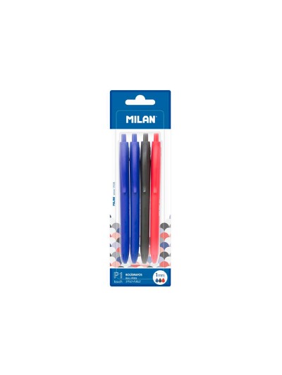 Boligrafo milan p1 retractil 1 mm touch blister de 4 unidades colores surtidos