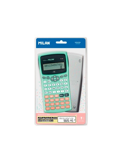 Calculadora milan cientifica m240 silver 2 lineas 240 funciones 10+2 digitos color verde turquesa con tapa color