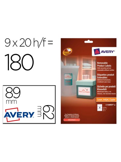 Etiqueta adhesiva avery removible para impresora laser inyeccion tinta fotocopiadora blanca 62x89 mm