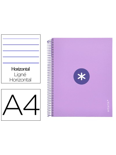 Cuaderno espiral a4 micro antartik tapa forrada 120h 90 gr horizontal 5 bandas 4 taladros color lavanda