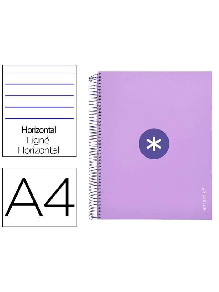 Cuaderno espiral a4 micro antartik tapa forrada 120h 90 gr horizontal 5 bandas 4 taladros color lavanda Cuaderno espiral a4 micro antartik tapa forrada 120h 90 gr horizontal 5 bandas 4 taladros color lavanda