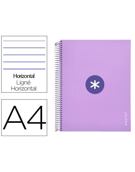 Cuaderno espiral a4 micro antartik tapa forrada 120h 90 gr horizontal 5 bandas 4 taladros color lavanda