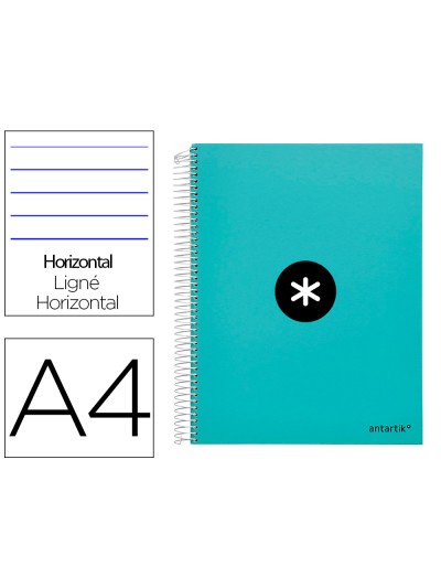 Cuaderno espiral a4 micro antartik tapa forrada 120h 90 gr horizontal 5 bandas 4 taladores color menta