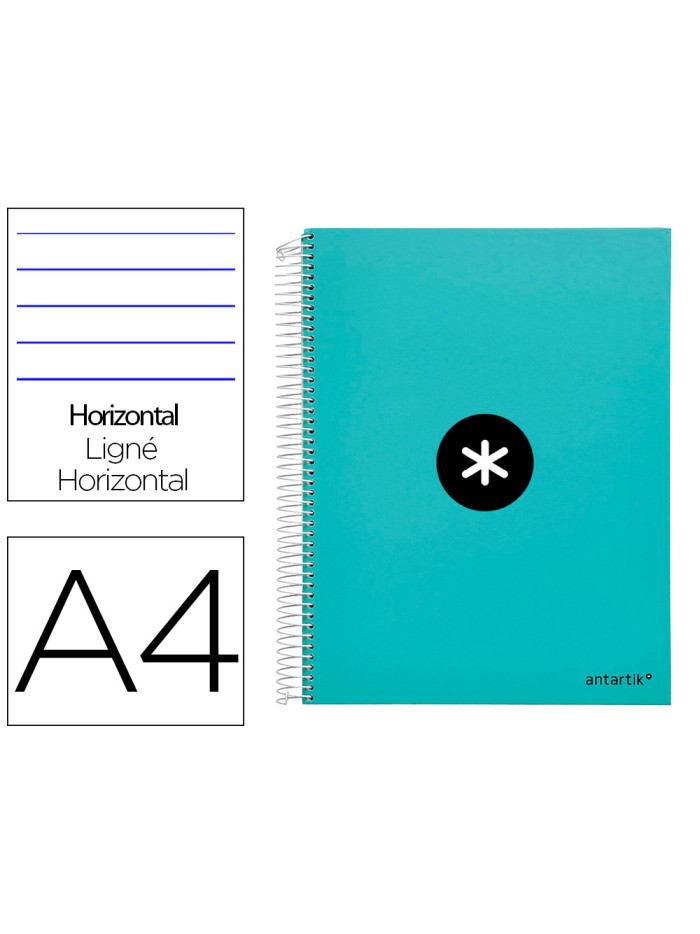 Cuaderno espiral a4 micro antartik tapa forrada 120h 90 gr horizontal 5 bandas 4 taladores color menta Cuaderno espiral a4 micro antartik tapa forrada 120h 90 gr horizontal 5 bandas 4 taladores color menta