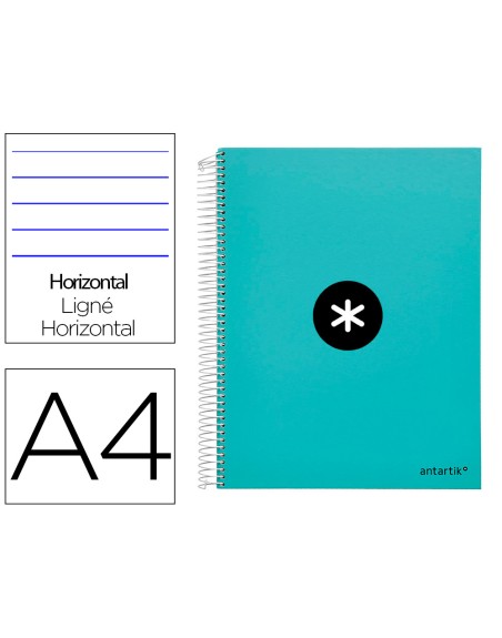 Cuaderno espiral a4 micro antartik tapa forrada 120h 90 gr horizontal 5 bandas 4 taladores color menta