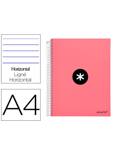Cuaderno espiral a4 micro antartik tapa forrada 120h 90 gr horizontal 5 bandas 4 taladros color coral