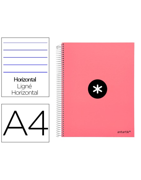 Cuaderno espiral a4 micro antartik tapa forrada 120h 90 gr horizontal 5 bandas 4 taladros color coral