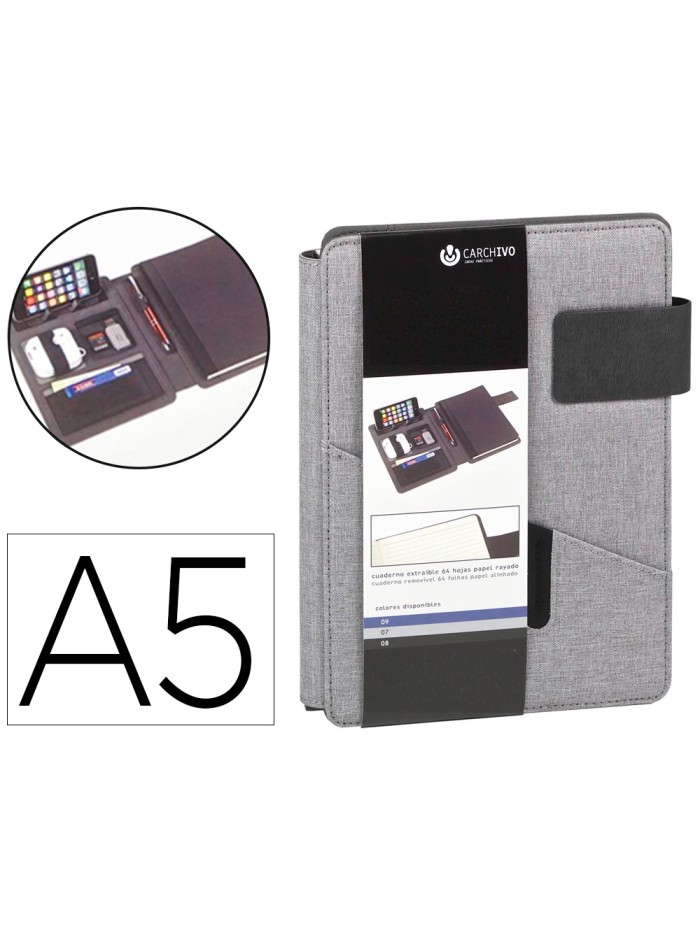Carpeta portafolios carchivo venture din a5 con cuaderno y soporte smartphone color gris Carpeta portafolios carchivo venture din a5 con cuaderno y soporte smartphone color gris