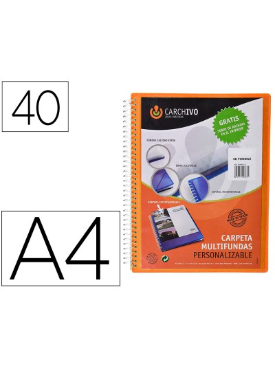 Carpeta carchivo archivex polipropileno canguro naranja escaparate con espiral 40 fundas cierre gomas din a4