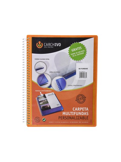 Carpeta carchivo archivex polipropileno canguro naranja escaparate con espiral 40 fundas cierre gomas din a4