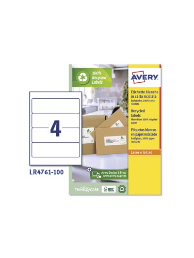 Etiqueta adhesiva avery papel blanco reciclado para archivador 192x61 mm laser pack de 400 etiquetas