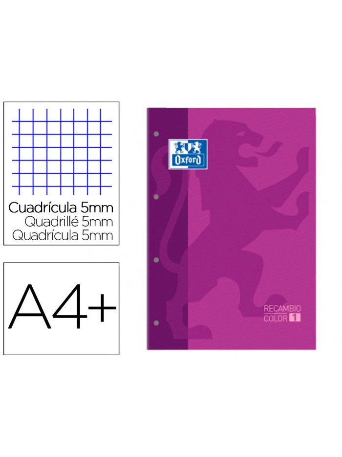 Recambio color 1 oxford din a4+ 80 hojas 90 gr cuadro 5 mm 4 taladros color morado Recambio color 1 oxford din a4+ 80 hojas 90 gr cuadro 5 mm 4 taladros color morado