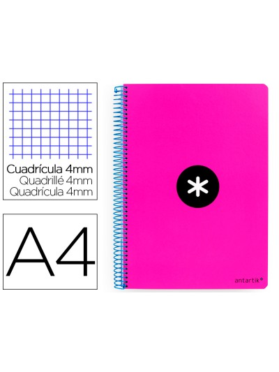 Cuaderno espiral a4 antartik tapa dura 80h 90gr cuadro 4mm con margen color rosa fluor