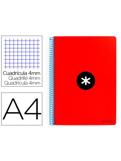Cuaderno espiral a4 antartik tapa dura 80h 90gr cuadro 4mm con margen color rojo