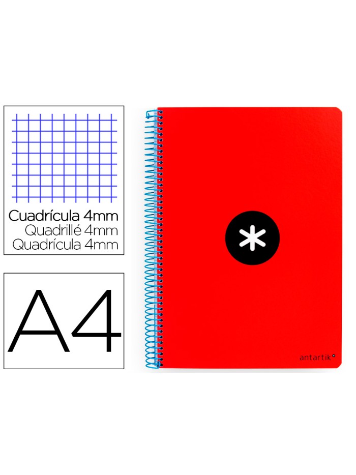 Cuaderno espiral a4 antartik tapa dura 80h 90gr cuadro 4mm con margen color rojo Cuaderno espiral a4 antartik tapa dura 80h 90gr cuadro 4mm con margen color rojo