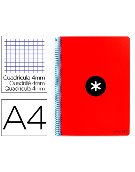 Cuaderno espiral a4 antartik tapa dura 80h 90gr cuadro 4mm con margen color rojo