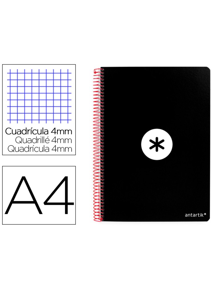 Cuaderno espiral a4 antartik tapa dura 80h 90gr cuadro 4mm con margen color negro Cuaderno espiral a4 antartik tapa dura 80h 90gr cuadro 4mm con margen color negro