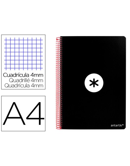 Cuaderno espiral a4 antartik tapa dura 80h 90gr cuadro 4mm con margen color negro