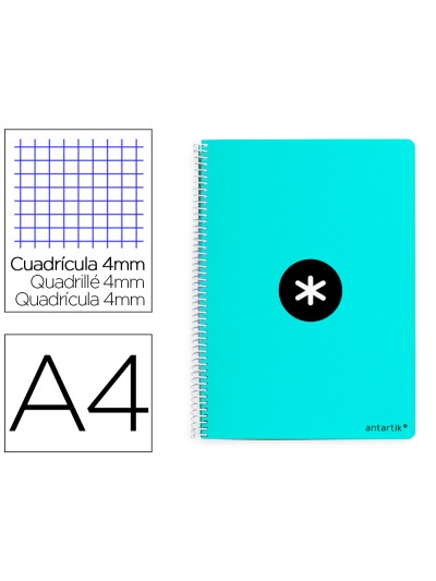 Cuaderno espiral a4 antartik tapa dura 80h 90gr cuadro 4mm con margen color menta