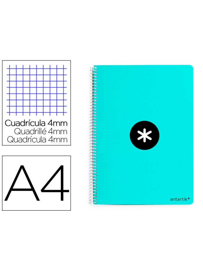 Cuaderno espiral a4 antartik tapa dura 80h 90gr cuadro 4mm con margen color menta Cuaderno espiral a4 antartik tapa dura 80h 90gr cuadro 4mm con margen color menta