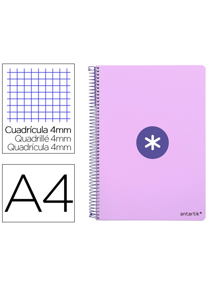 Cuaderno espiral a4 antartik tapa dura 80h 90gr cuadro 4mm con margen color lavanda Cuaderno espiral a4 antartik tapa dura 80h 90gr cuadro 4mm con margen color lavanda