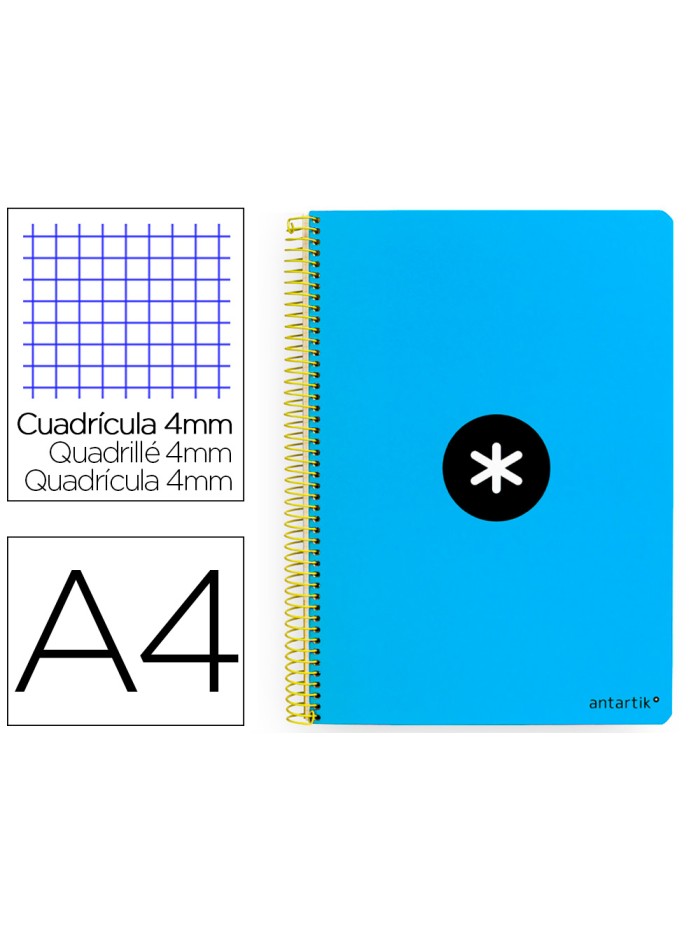 Cuaderno espiral a4 antartik tapa dura 80h 90gr cuadro 4mm con margen color azul Cuaderno espiral a4 antartik tapa dura 80h 90gr cuadro 4mm con margen color azul