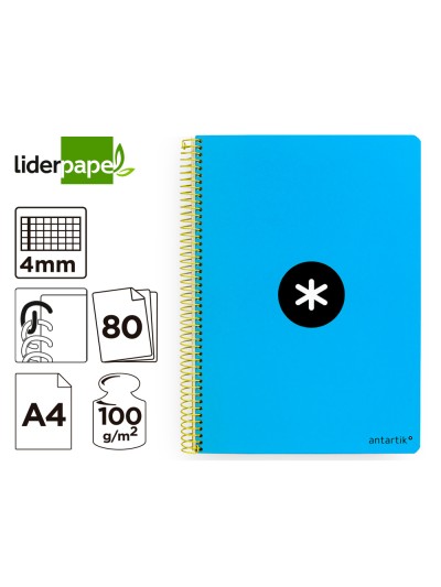 Cuaderno espiral a4 antartik tapa dura 80h 90gr cuadro 4mm con margen color azul