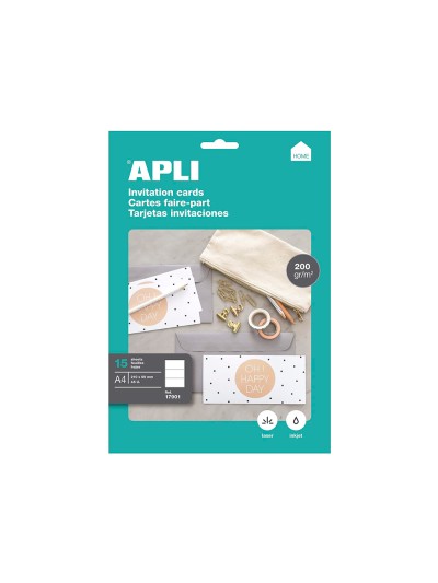 Tarjeta de visita apli invitacion hogar 210x99 mm 200 gr blanca bolsa de 15 hojas din a4