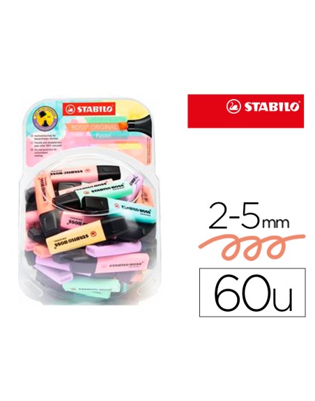 Rotulador stabilo boss fluorescente 70 pastel expositor bombonera de 60 unidades colores surtidos