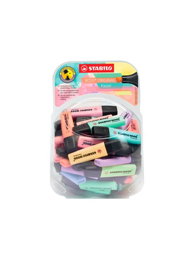Rotulador stabilo boss fluorescente 70 pastel expositor bombonera de 60 unidades colores surtidos