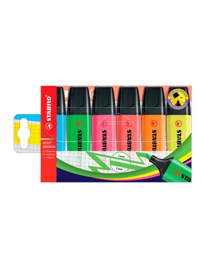 Rotulador stabilo boss fluorescente 70 estuche de 6 unidades colores surtidos