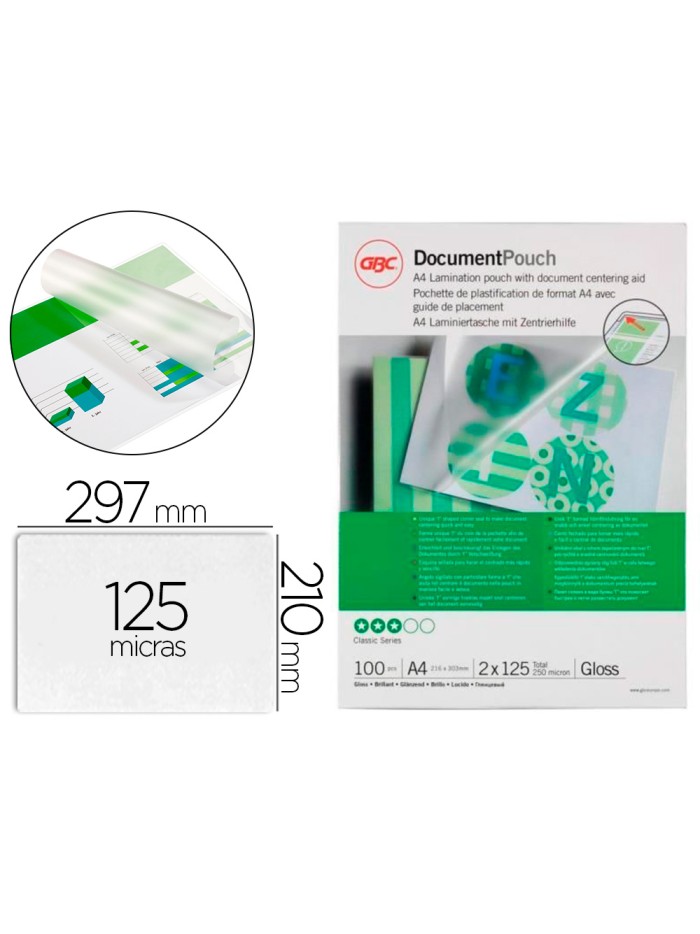 Bolsa de plastificar gbc din a4 125 mc acabado brillo caja de 100 unidades Bolsa de plastificar gbc din a4 125 mc acabado brillo caja de 100 unidades