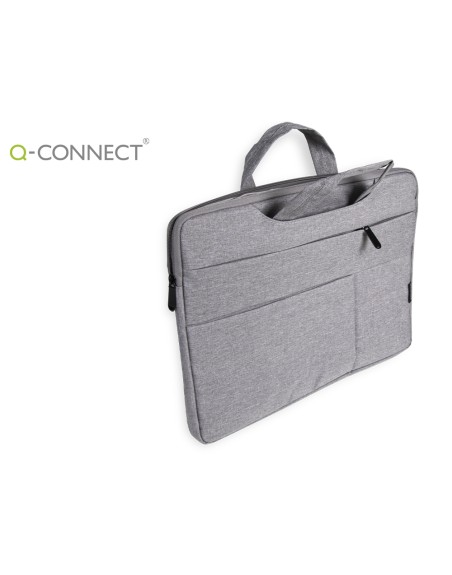 Funda para portatil q-connect 15,6/' con asas retractiles cremallera 3 bolsillos exteriores gris