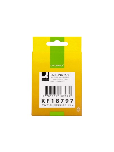 Cinta q-connect tze-231 blanco-negro 12mm longitud 8 mt